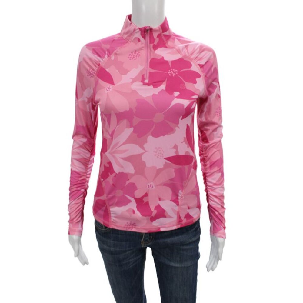 G/Fore Womens Floral Print Half Zip Long Sleeve Active Top Pink Multi Size XS